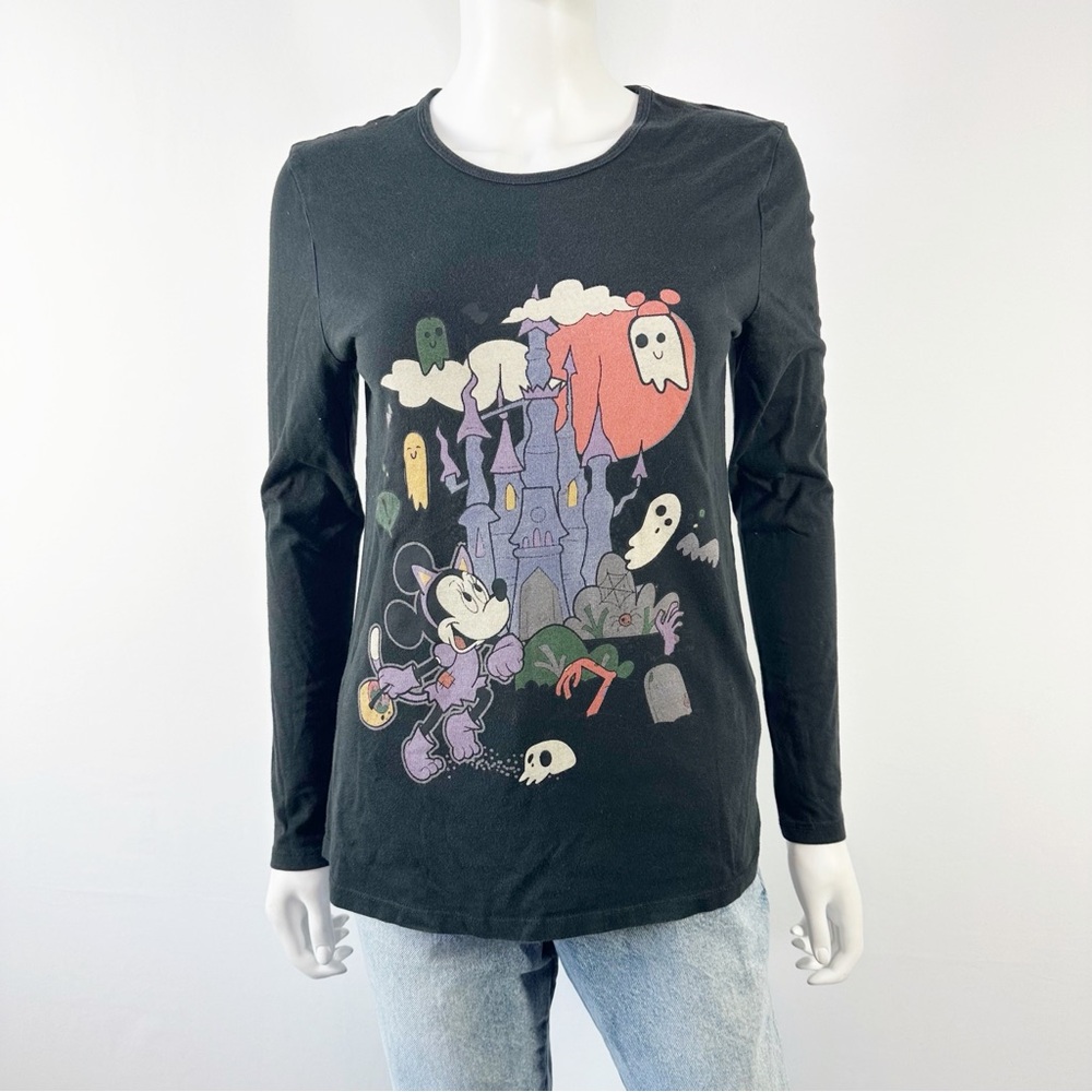 Vintage Disney Black T-Shirt Top Size S Minnie Mouse Haunted Castle Halloween